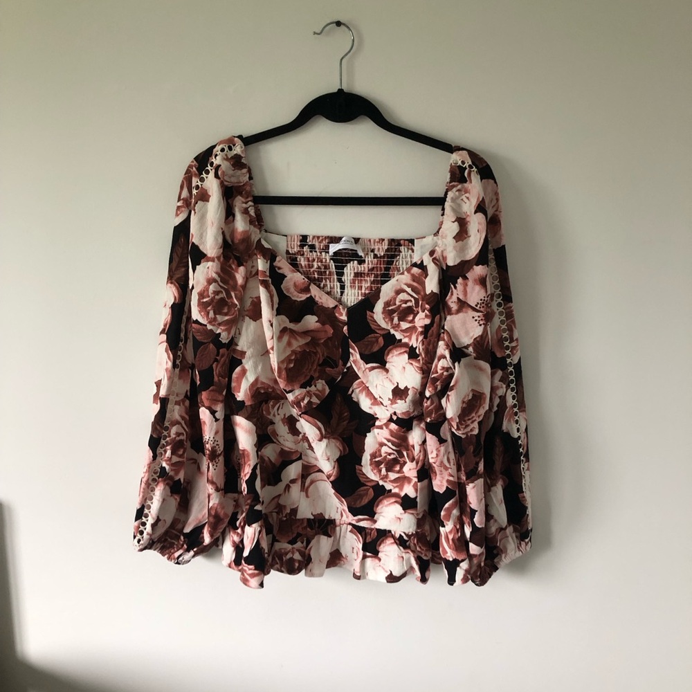 Floral Peasant Blouse - Pink & Black